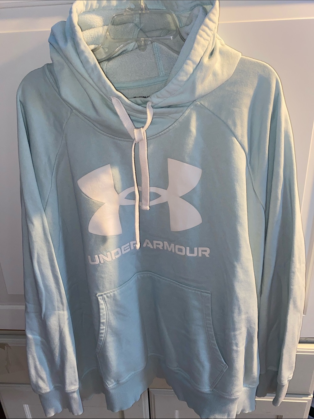 Under Armour Pale Blue Pullover Hoodie with White Logo